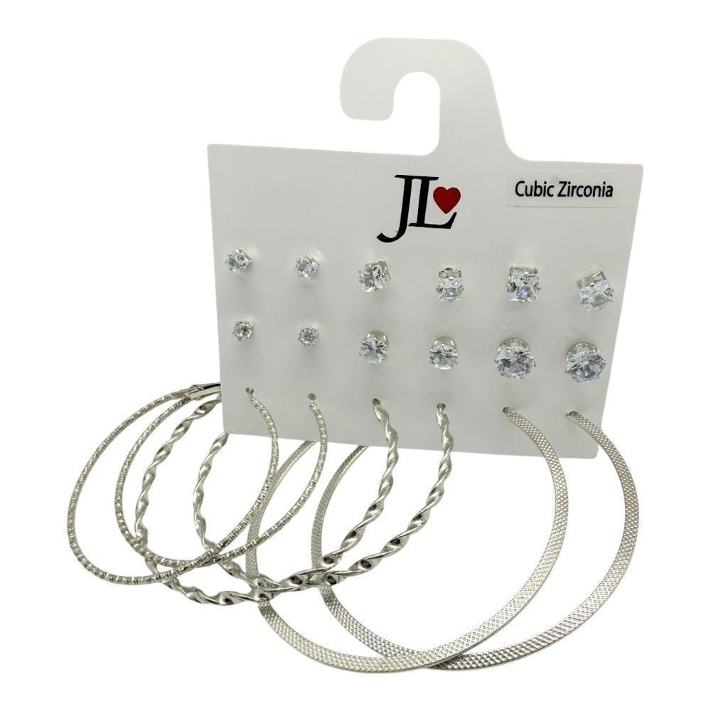 JL❤️ Cubic Zirconia Earrings and Hoop Earrings Silver Color Style 2750 Class3135